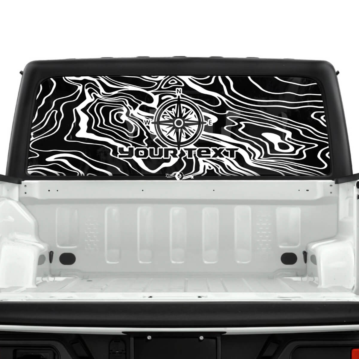 Jeep Gladiator achterruit kompas topografische kaart Topo Forest stickers stickers vinyl graphics streep
