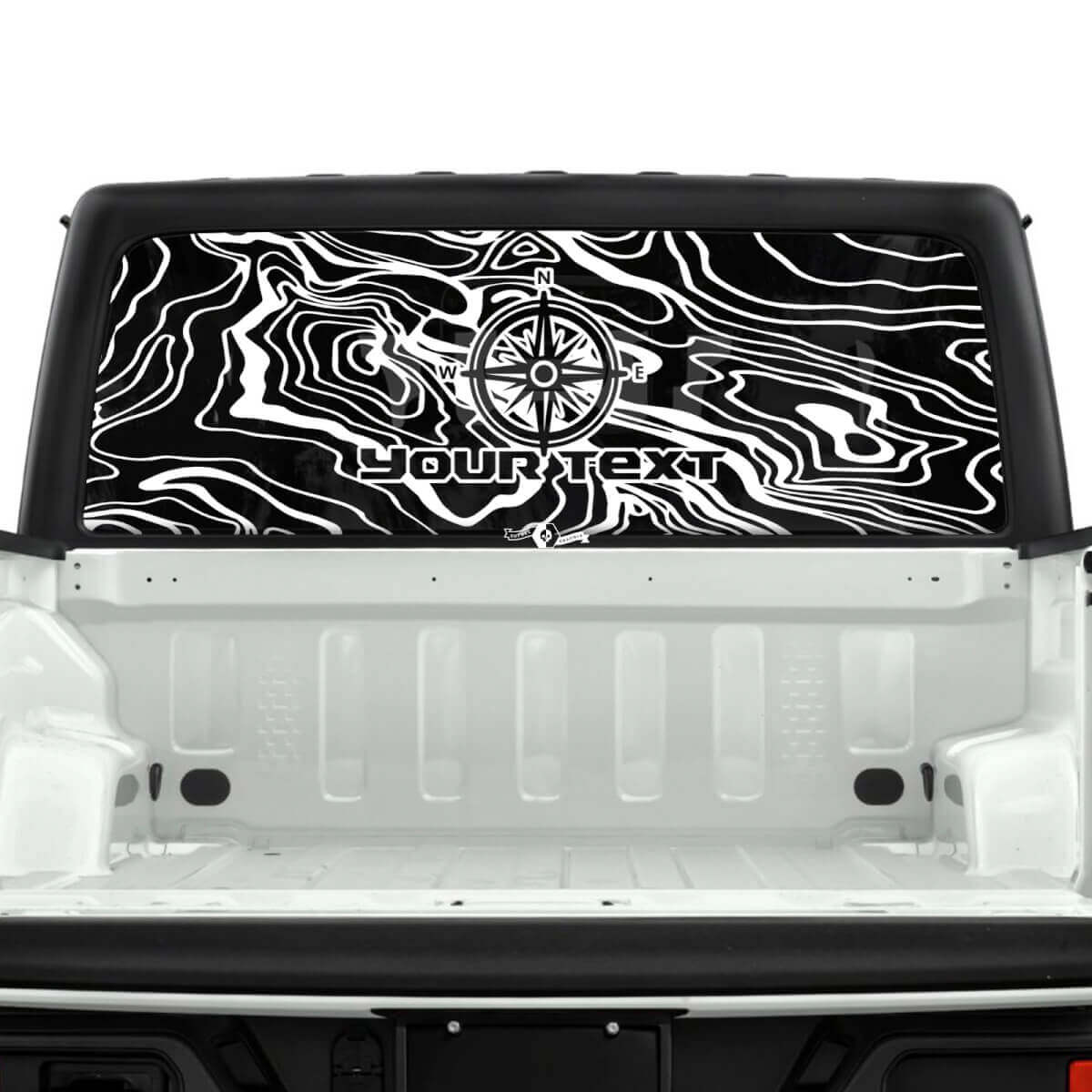 Jeep Gladiator achterruit kompas topografische kaart Topo Forest stickers stickers vinyl graphics streep
