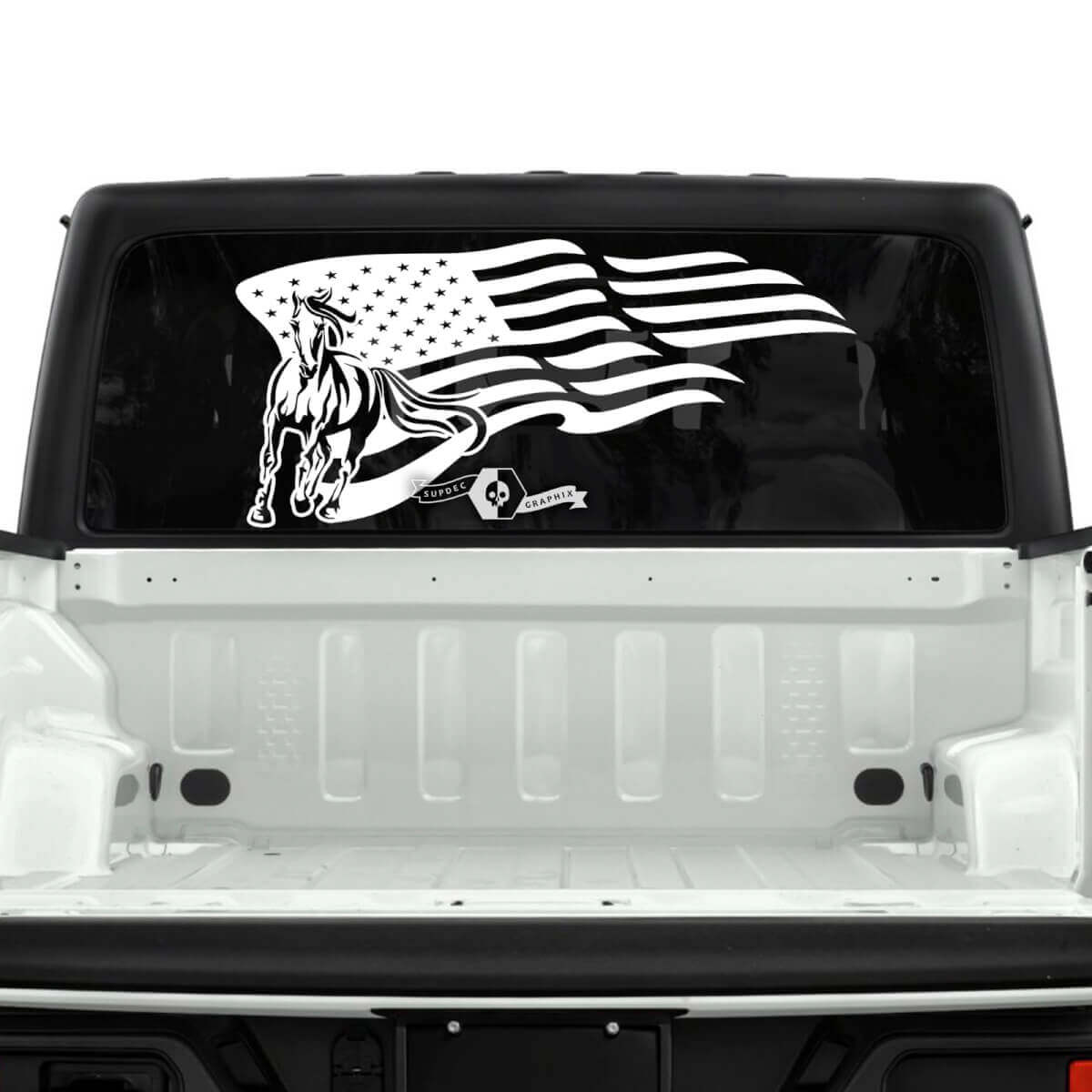 Jeep Gladiator achterruit vlag USA paard stickers stickers vinyl graphics streep
