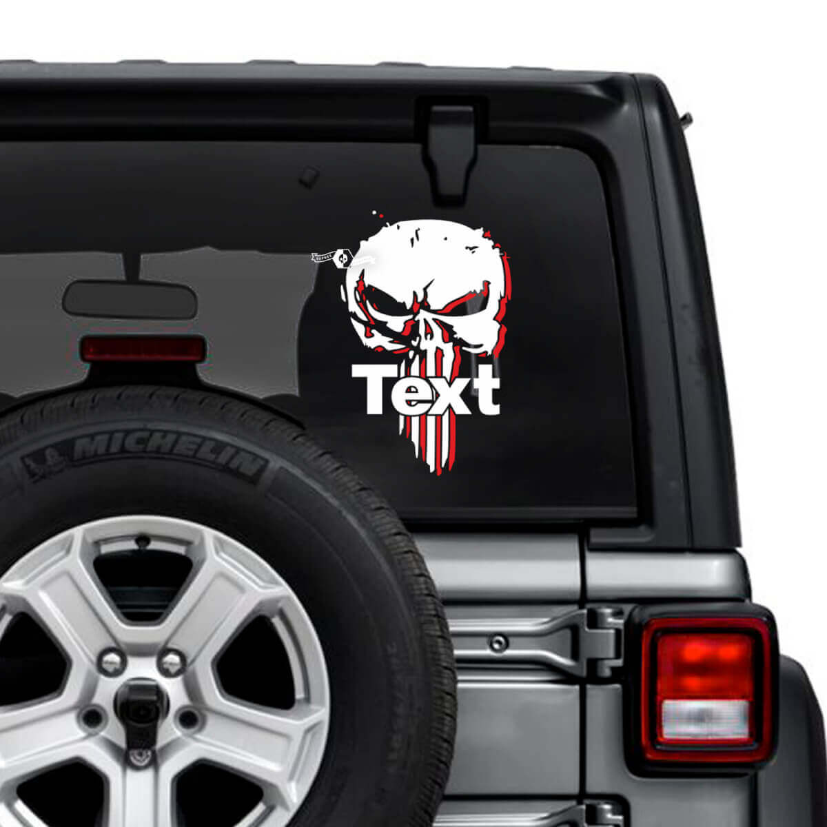Jeep Wrangler Unlimited achterruit Punisher Shadow Stickers Decals Vinyl Graphics 2 kleuren
