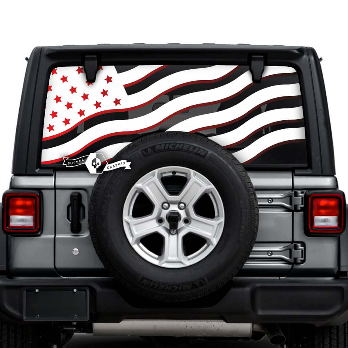 Jeep Wrangler Unlimited achterruit vlag USA Shadow Stickers Decals Vinyl Graphics 2 kleuren
