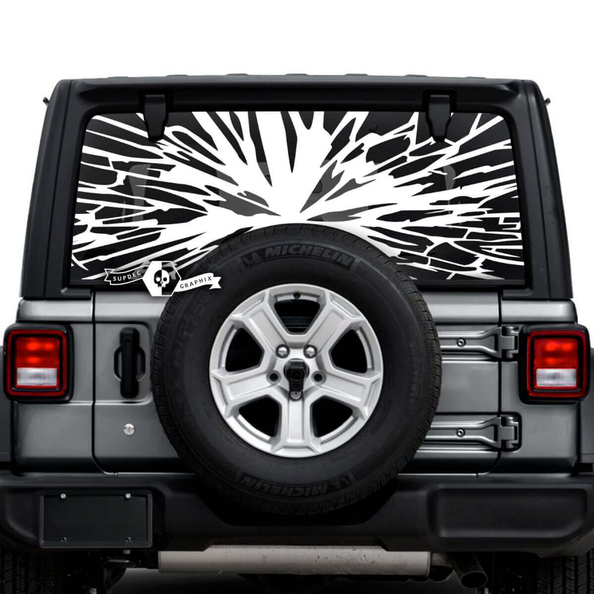 Jeep Wrangler Unlimited achterruit Web Logo Stickers Stickers Vinyl Graphics
