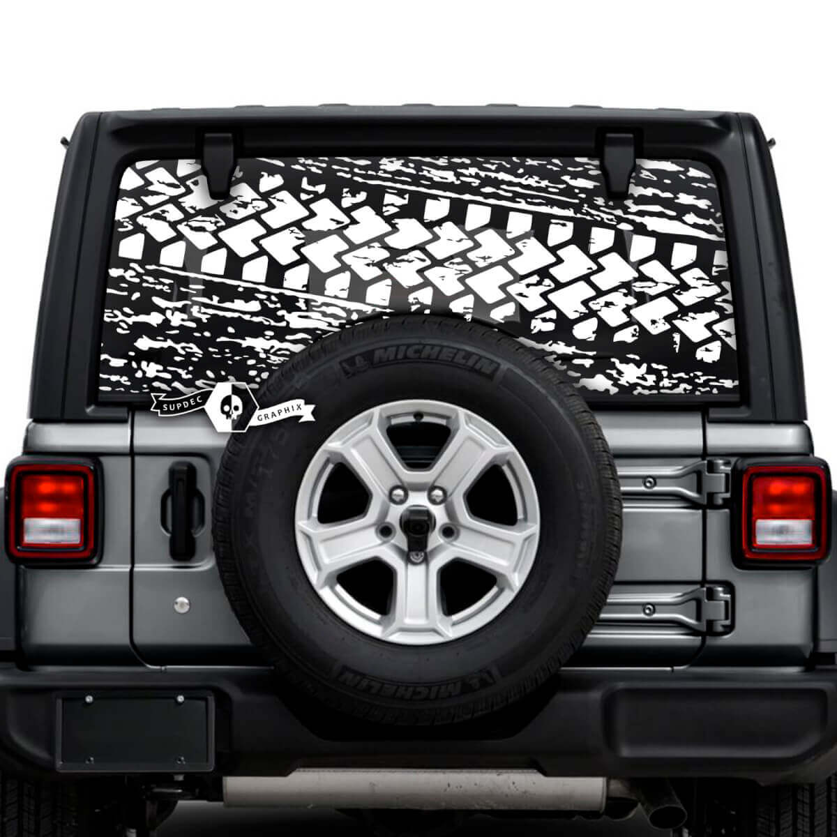 Jeep Wrangler onbeperkte achterruit modder splash vernietigd band track stickers stickers vinyl graphics
