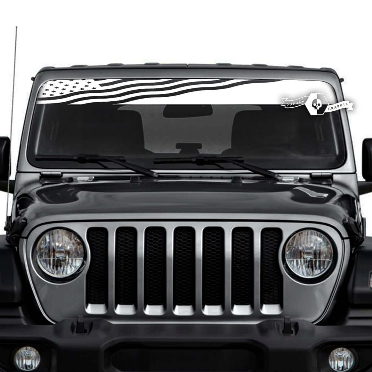 Jeep Wrangler onbeperkte voorruit vlag USA stickers stickers vinyl graphics
