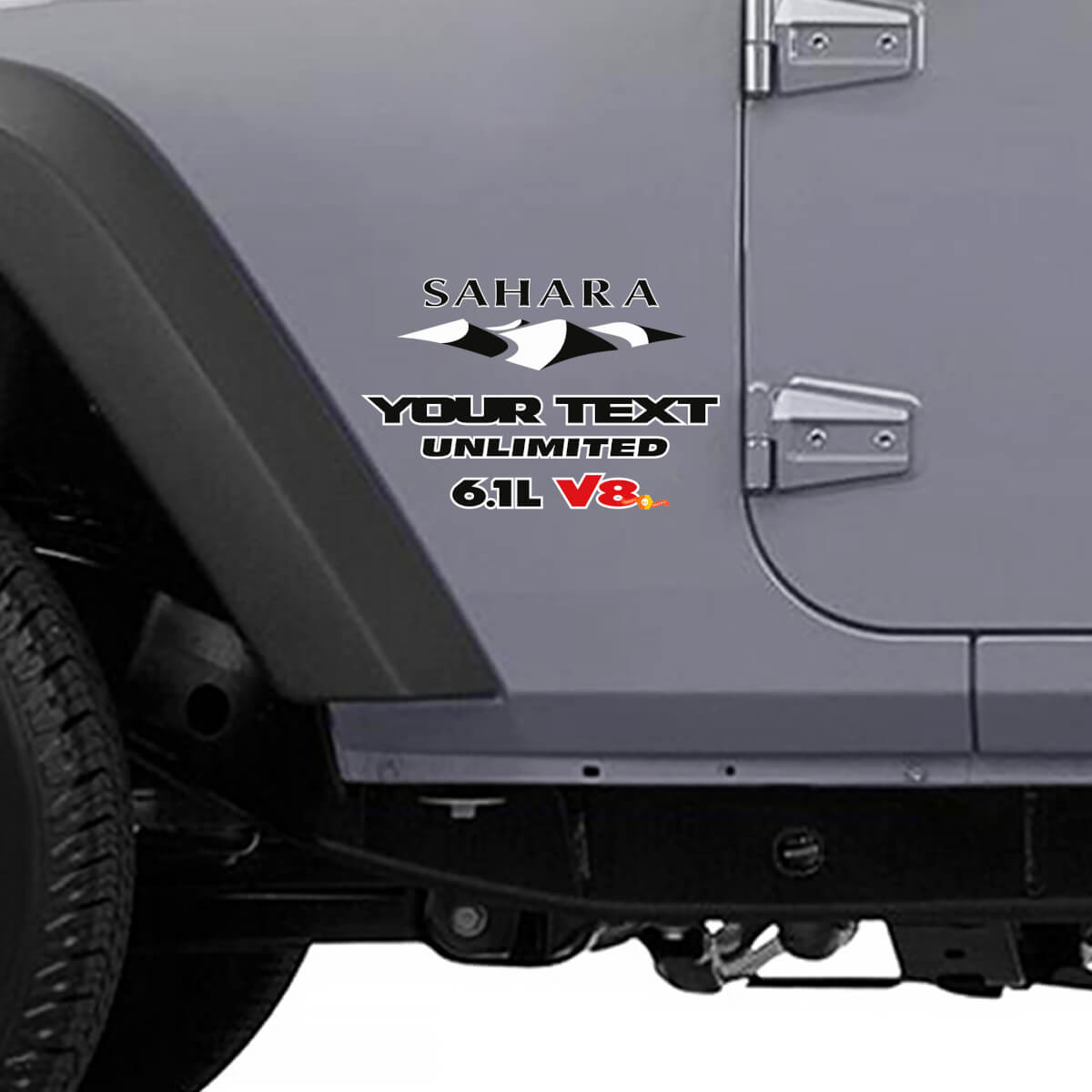 Sahara 6.1L V8 Mountain Style zijvinylsticker voor Jeep Wrangler Unlimited