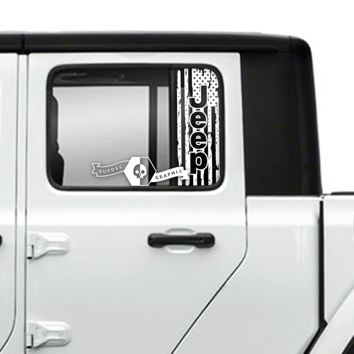 Paar Jeep Gladiator deuren raam USA vlag vernietigde stickers vinyl graphics
