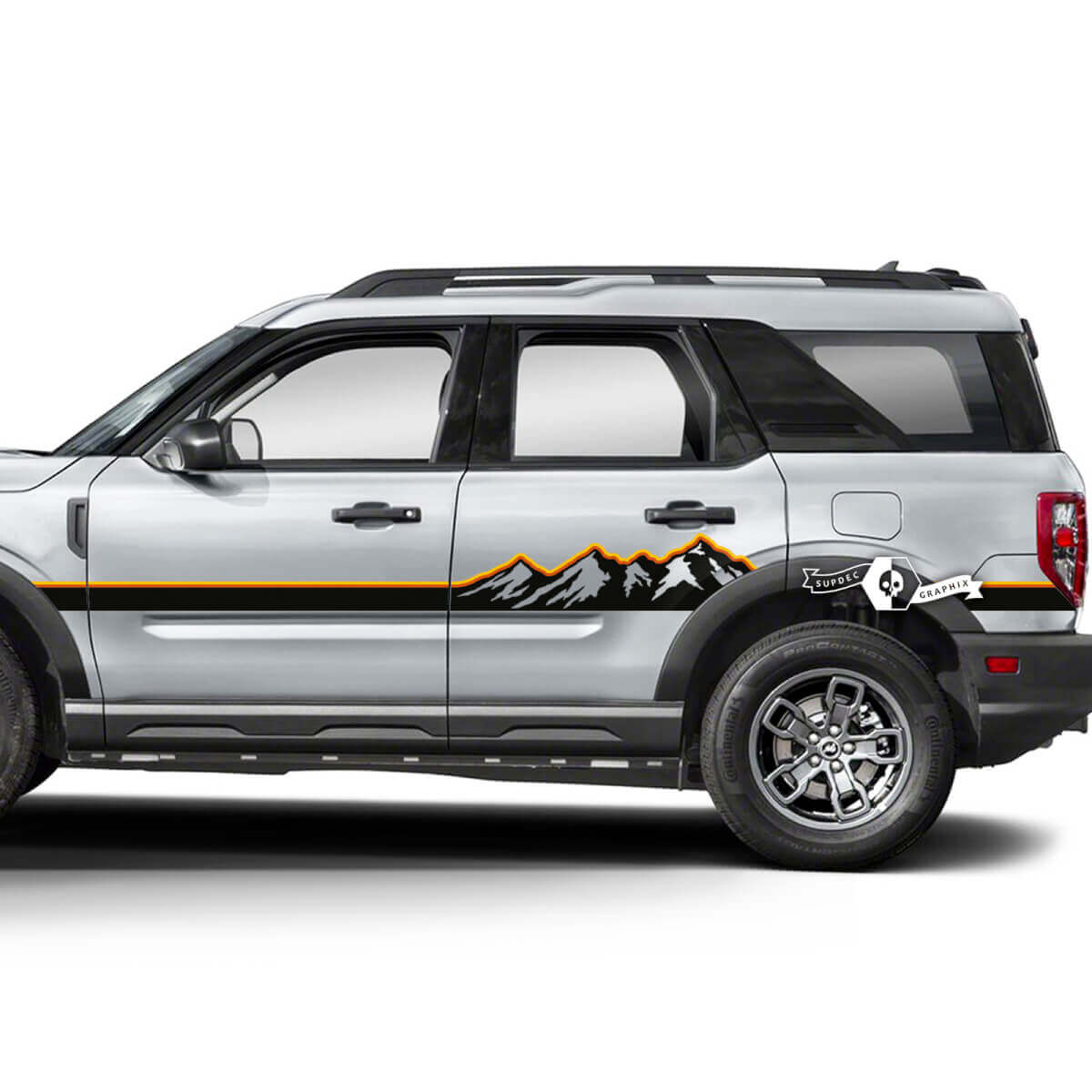 2x Ford Bronco Mountains Forest Doors Side logo Line Decals Stickers 2 kleuren
