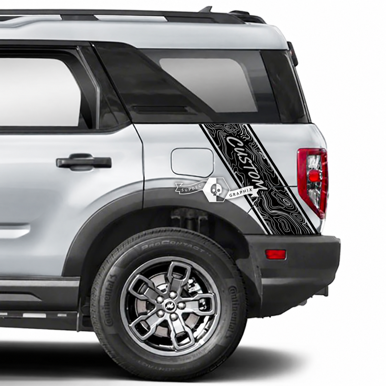 CUSTOM Topographic Diagonal Quarter Stripe Pair Achterspatbord Vinylsticker voor Ford Bronco Sport