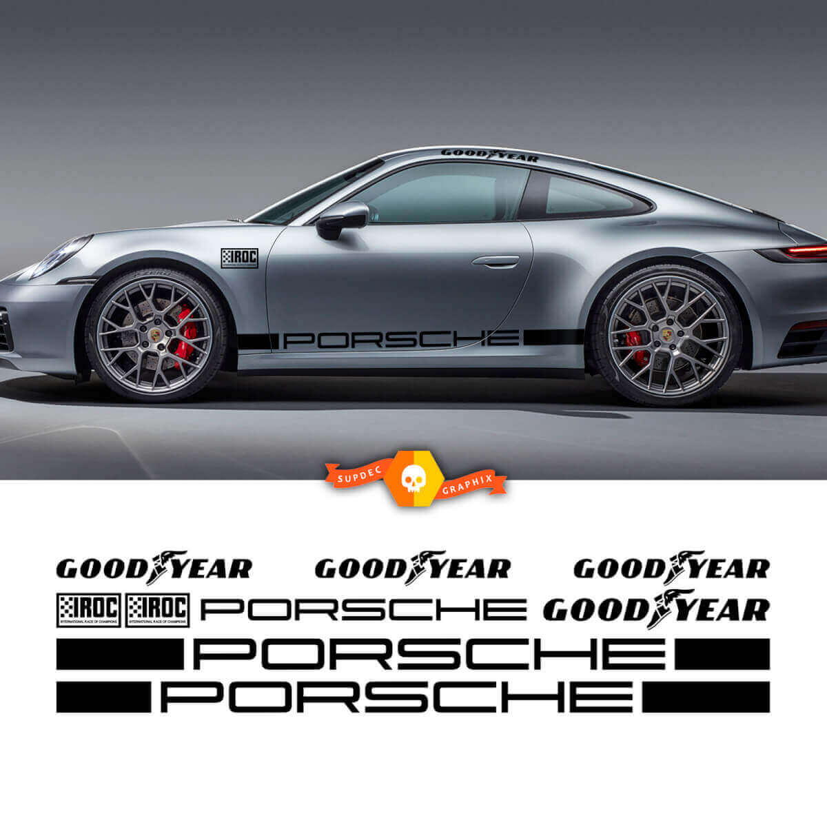 Porsche IROC Goodyear Racing Zijstrepen Vinyl Decal Kit voor Porsche 911 Carrera
