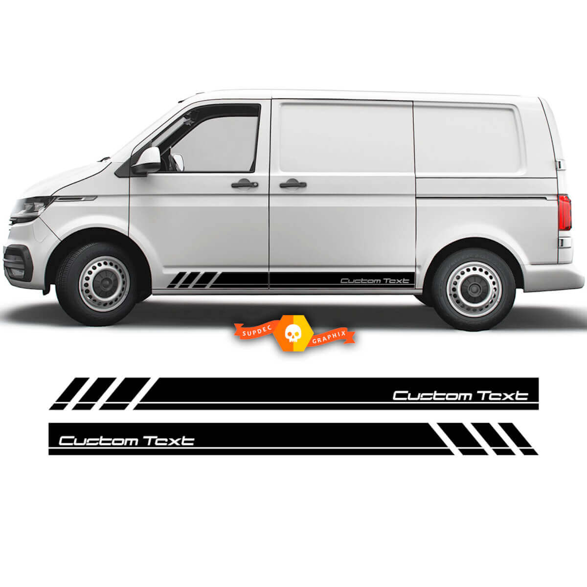 Custom Tekst Zijstrepen Vinylstickers Kit voor Volkswagen Transporter T5-7