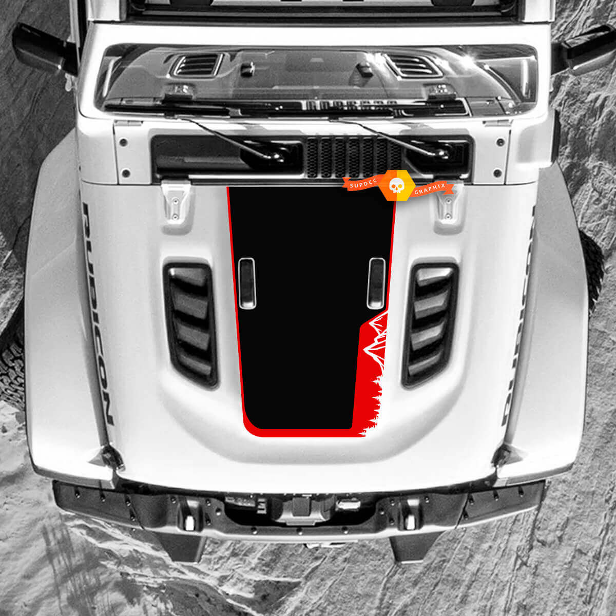 Jeep Wrangler Hood Decal Bergen Bos Vinyl Stickers 2 kleuren
