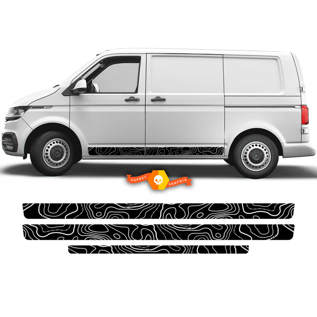 Paar VW Volkswagen Transporter Van Multivan Side Topografische kaart Blank Stripes California kit voor T4 T5 T6 Vinyl Decal Sticker
