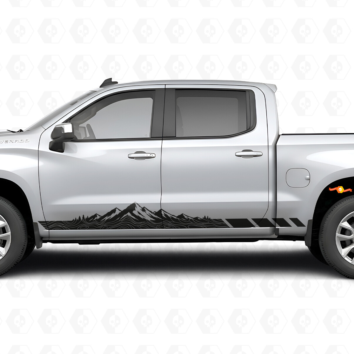 Bergtopografische Deur- en Rocker Panel Vinyl Strepen voor Chevrolet Silverado 1500 T1XX 2019-2026