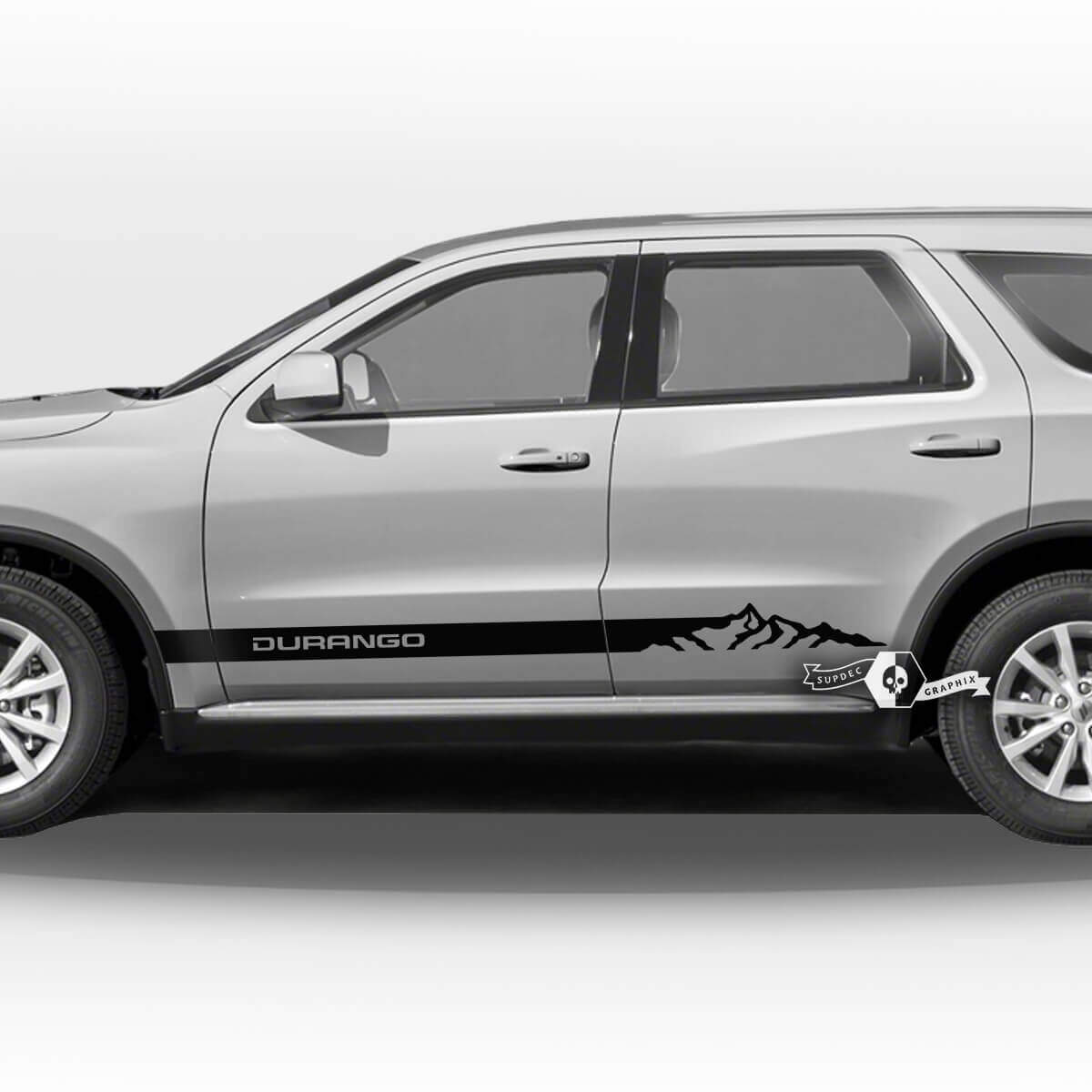 Paar Dodge Durango zijdeuren rocker paneel bergen strepen trim sticker vinyl stickers
