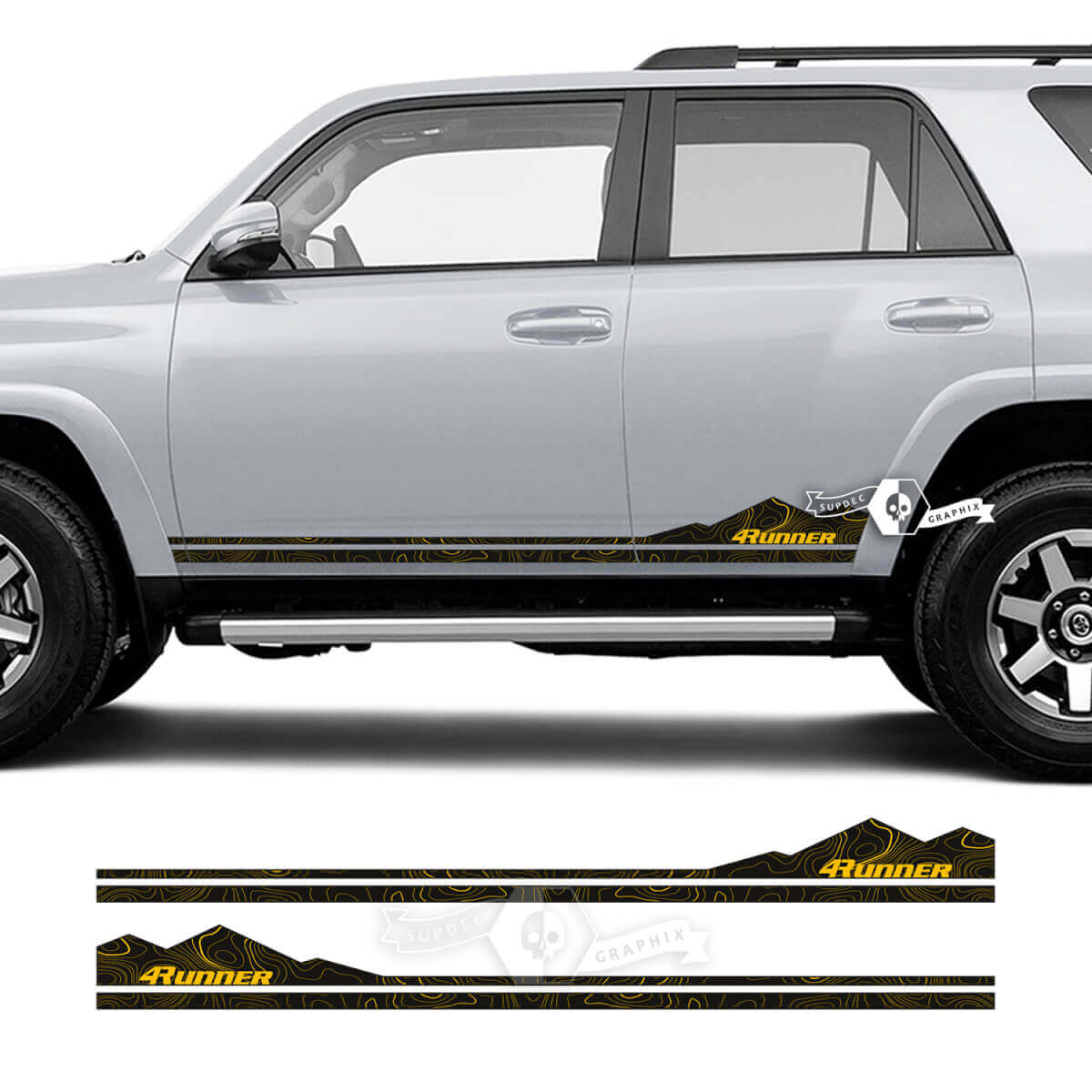 Paar 4Runner Zijdeur Vinyl Bergen Rocker Panel Topografische Kaart Stijl Streep Vinyl Decals Stickers voor Toyota 4Runner 2 kleuren
