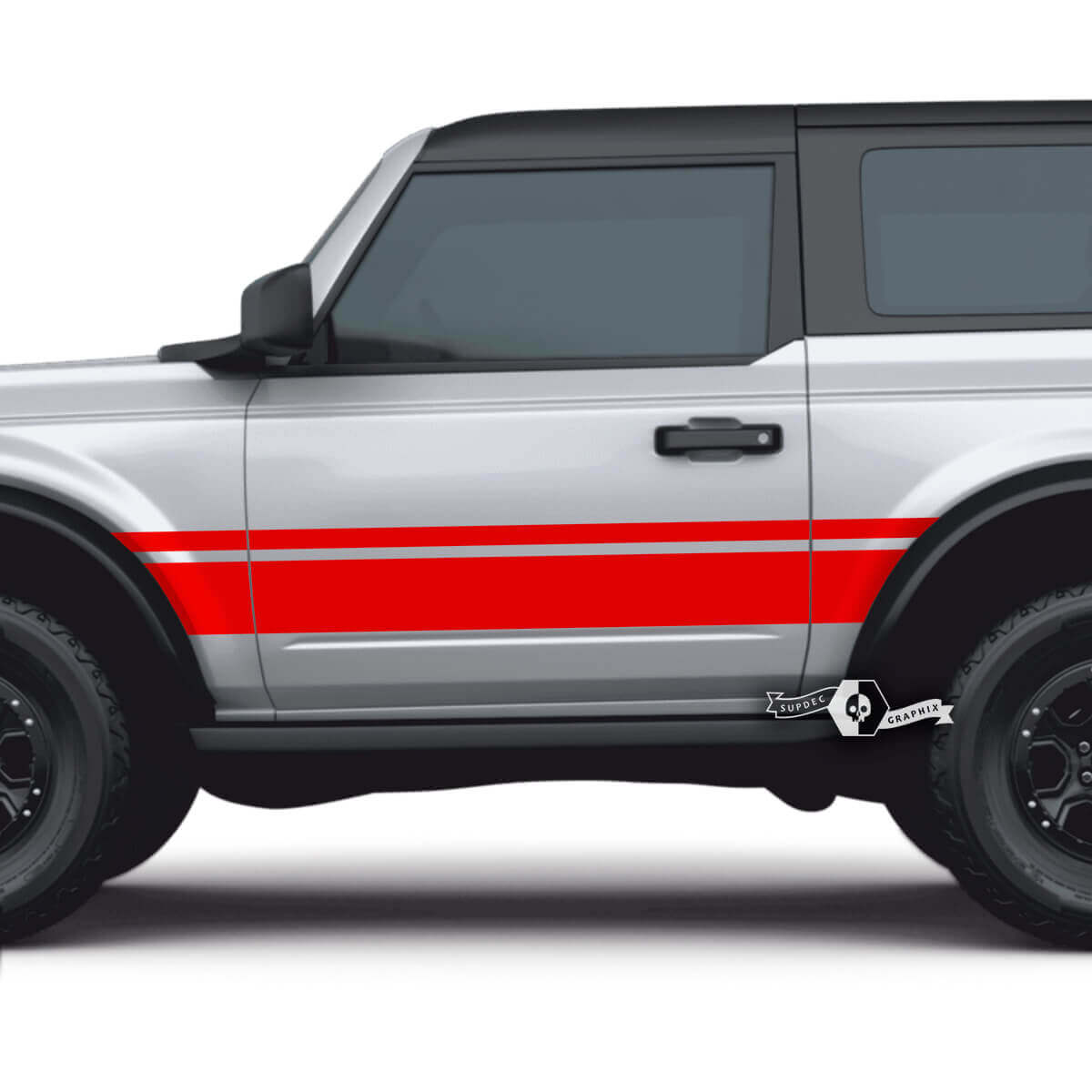 Brede dubbele strookstickers voor zijdeuren 2 voor Ford Bronco
