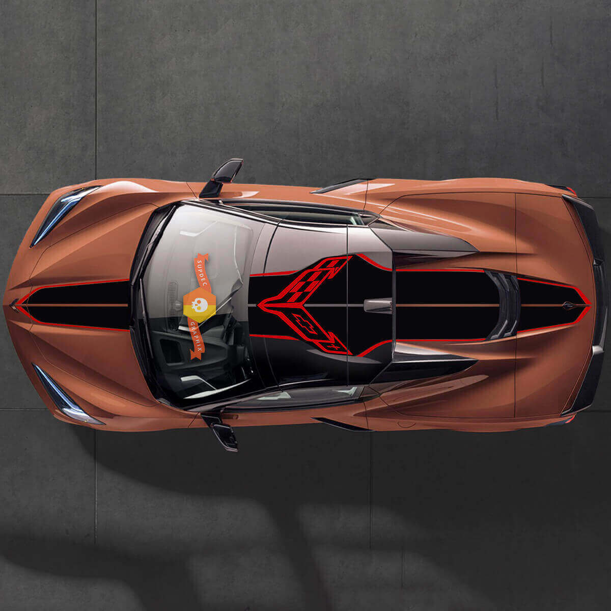 Racestrepen met Gekruiste Vlaggen Bovenste Zij Vinyl Decal Kit voor Chevrolet Corvette C8