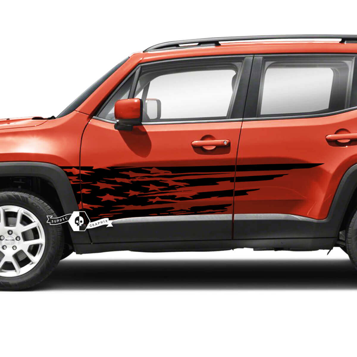Paar Jeep Renegade deuren USA vlag vernietigd grafische vinyl sticker
