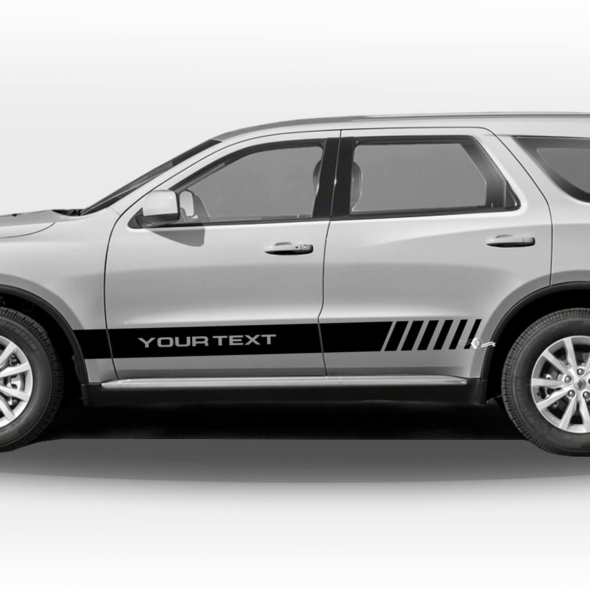 Racingstrepen met aangepaste tekst zijvliessticker set voor Dodge Durango
