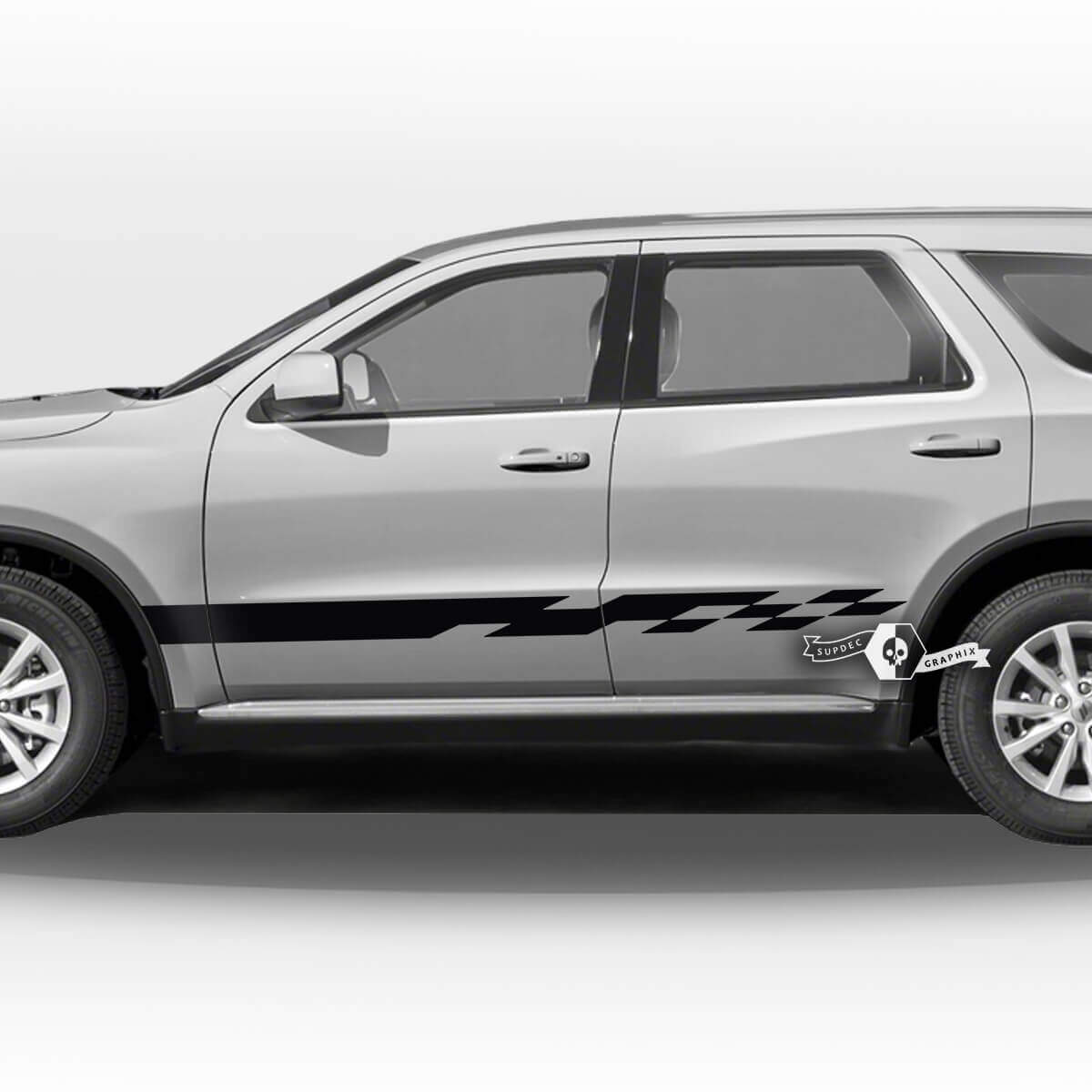 Paar Dodge Durango zijdeuren rocker paneel trim dambord vlag strepen sticker vinyl stickers

