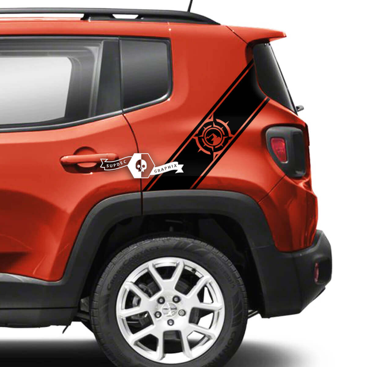 Paar Jeep Renegade achterspatbord bergen kompas zijkant grafische vinyl sticker sticker streep
