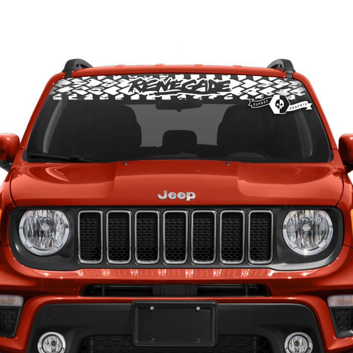 Jeep Renegade voorruit venster grafisch logo band track vinyl sticker
