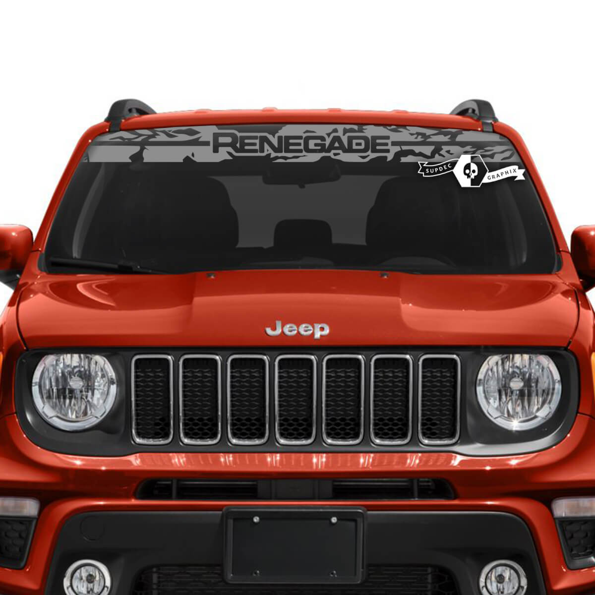 Jeep Renegade voorruit venster grafisch logo gehavende vernietigde vinyl sticker
