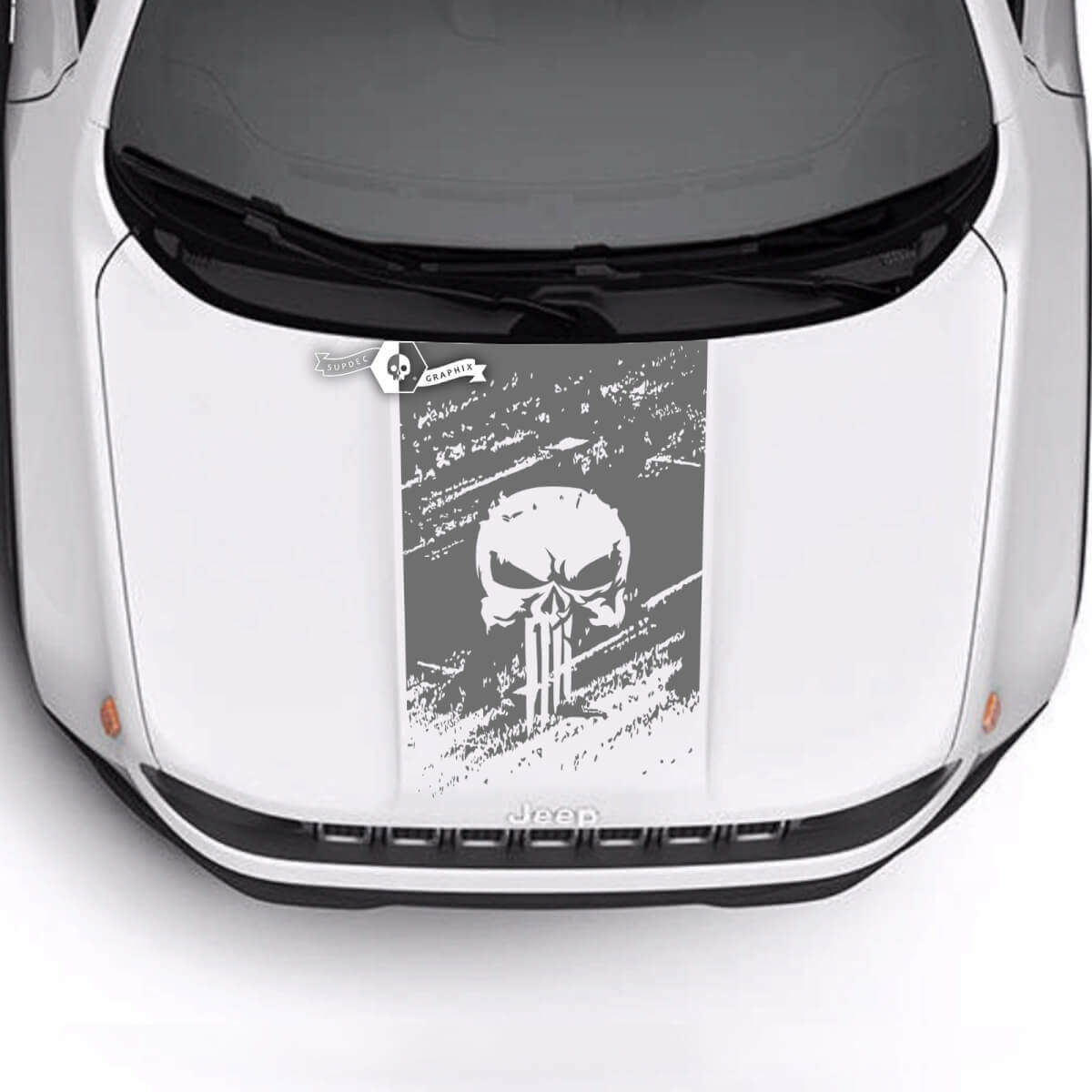Jeep Renegade Trailhawk Sport Skull vernietigd gehavende kap Logo Stripe Vinyl Decal Sticker
