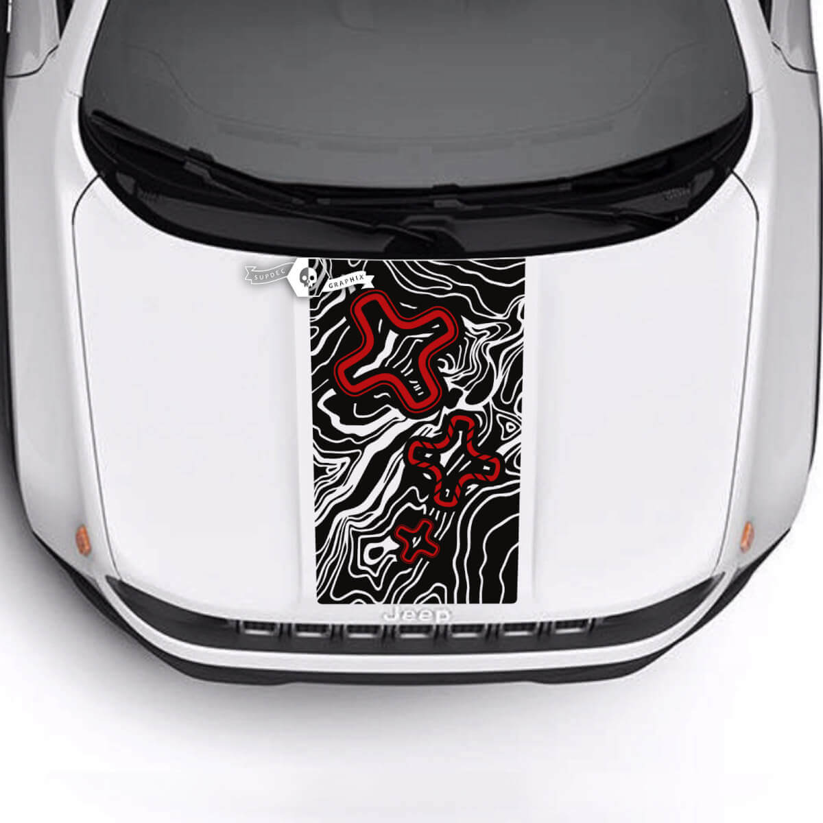 Jeep Renegade Trailhawk Sport topografische kaart Logo Hood Stripe Vinyl Decal Sticker 2 kleuren
