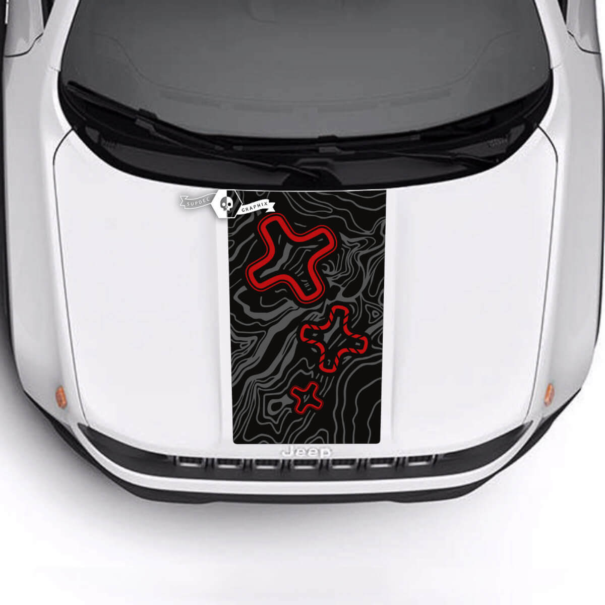 Jeep Renegade Trailhawk Sport topografische kaart Logo Hood Stripe Vinyl Decal Sticker 3 kleuren
