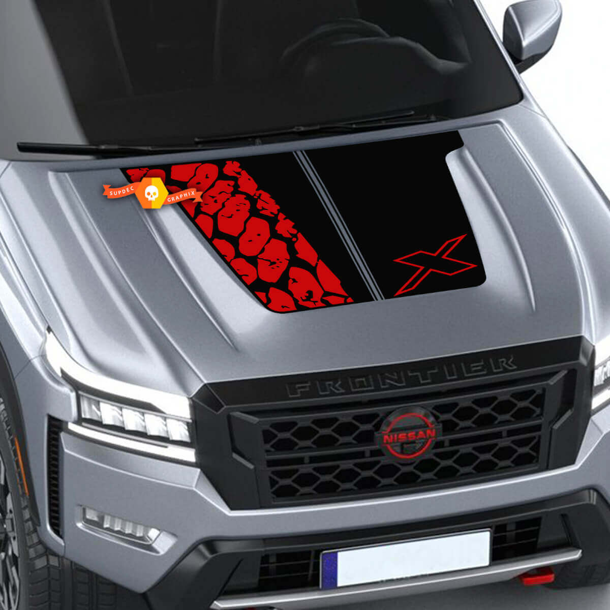 Kap NISSAN Frontier Tire Track X Logo Vinyl Stickers Decals 4x4 Graphics Nismo 2 kleuren
