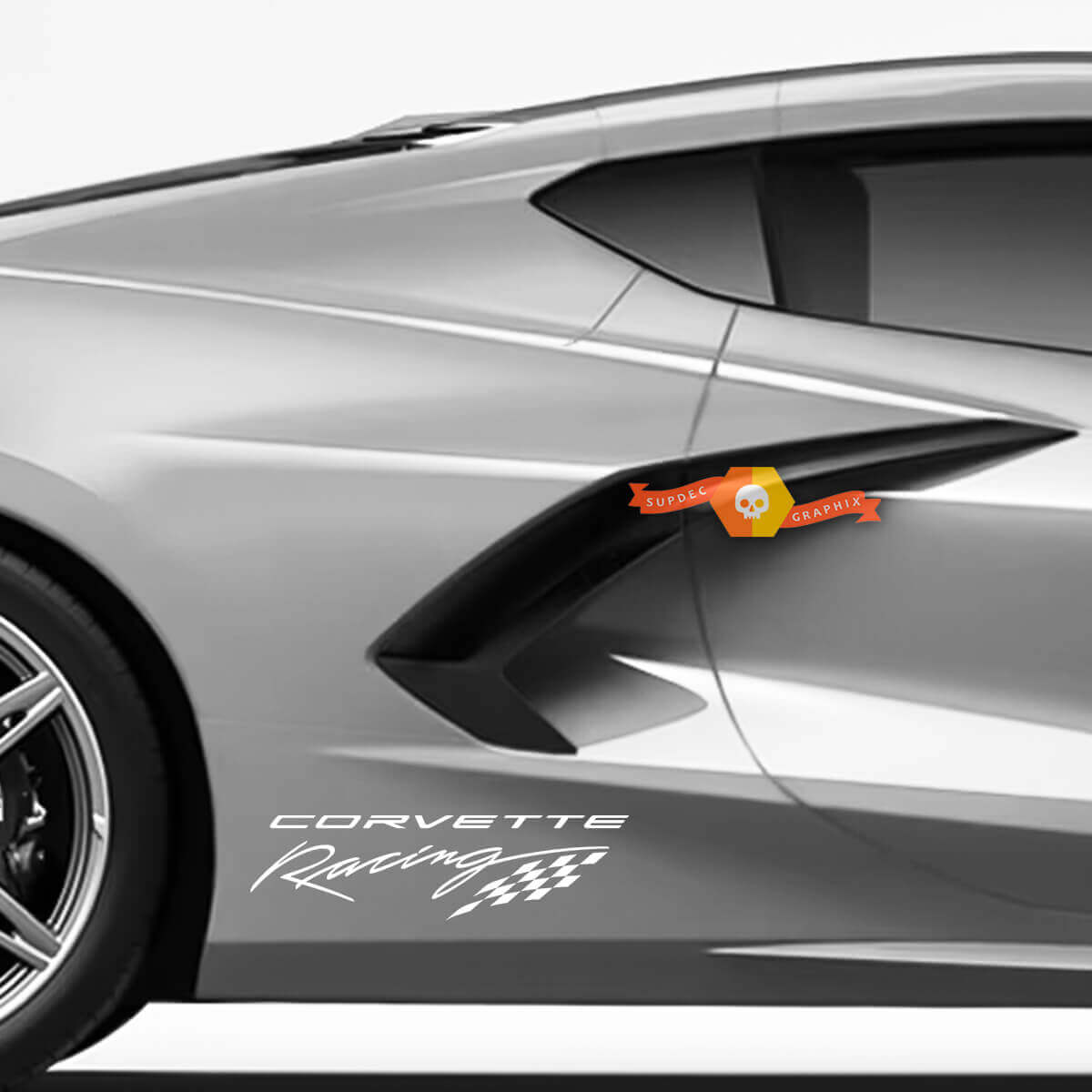 Paar Chevrolet Corvette C8 Racing vlag dambord achterste zijpaneel Z06 vinyl sticker
