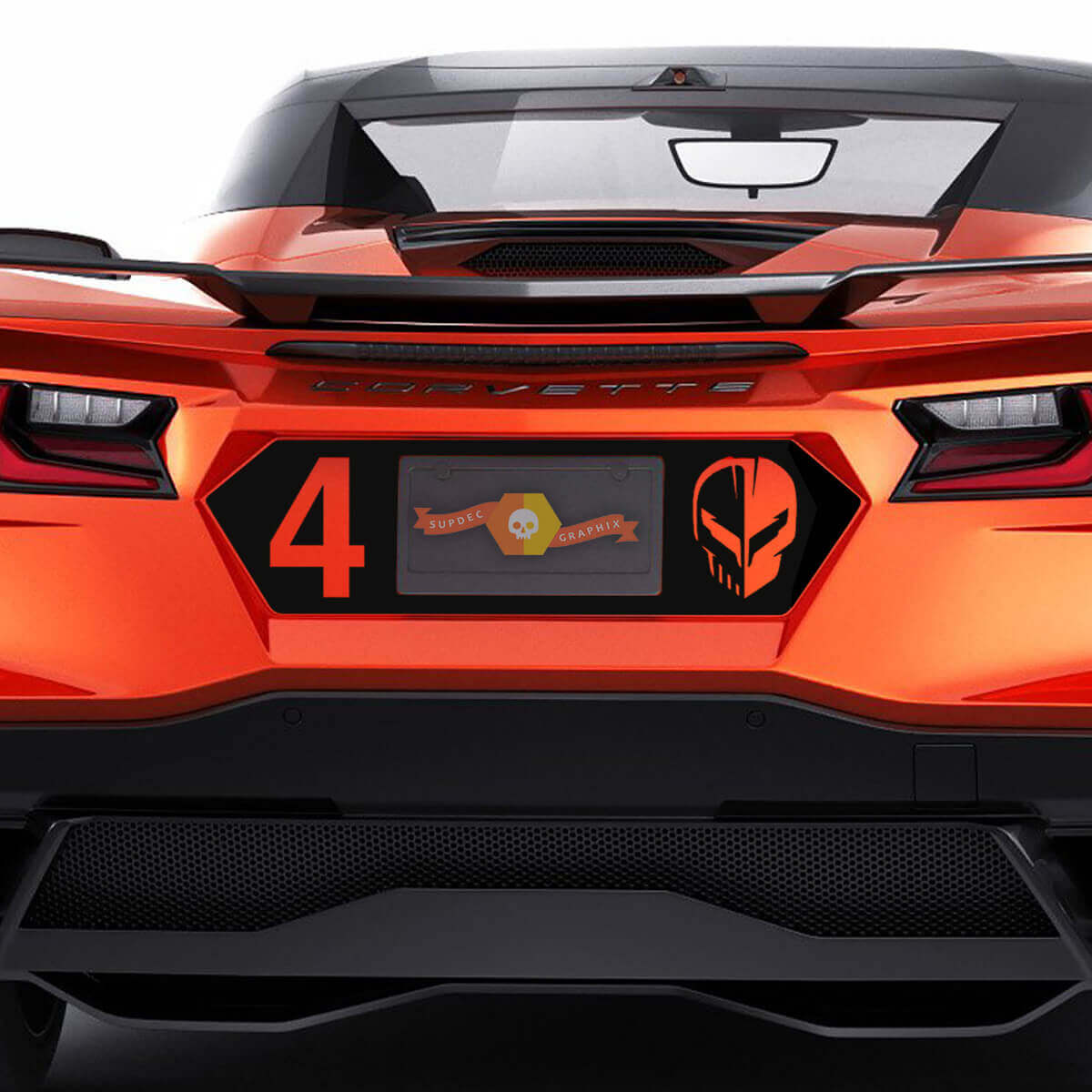 Nummer 4 & Skull Achter Kentekenplaat Vinyl Sticker Voor Chevrolet Corvette C8