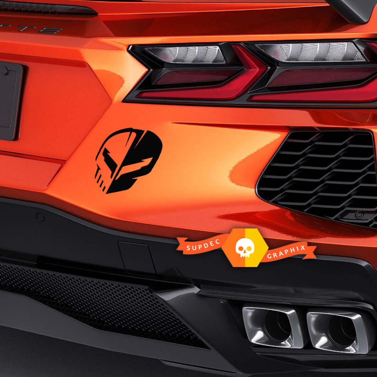 Chevrolet Corvette C8 achter kleine Jake Skull Z06 vinyl sticker

