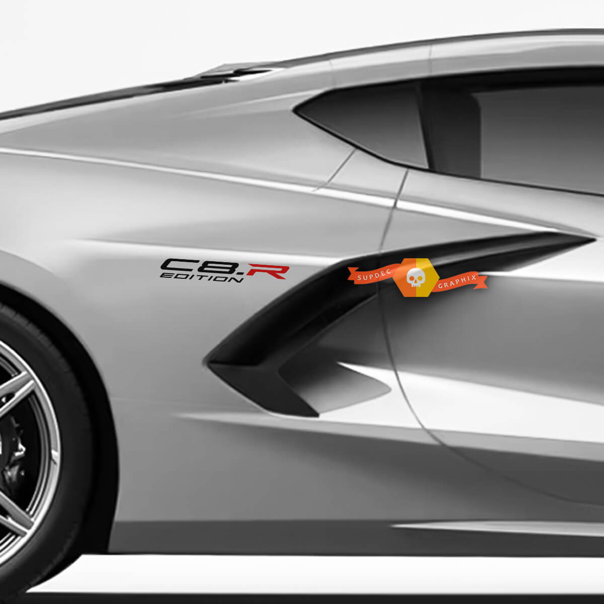 Paar Chevrolet CorvetteZ51 C8-R Edition Racing achterspatbord vinyl sticker aan de zijkant, 2 kleuren
 2