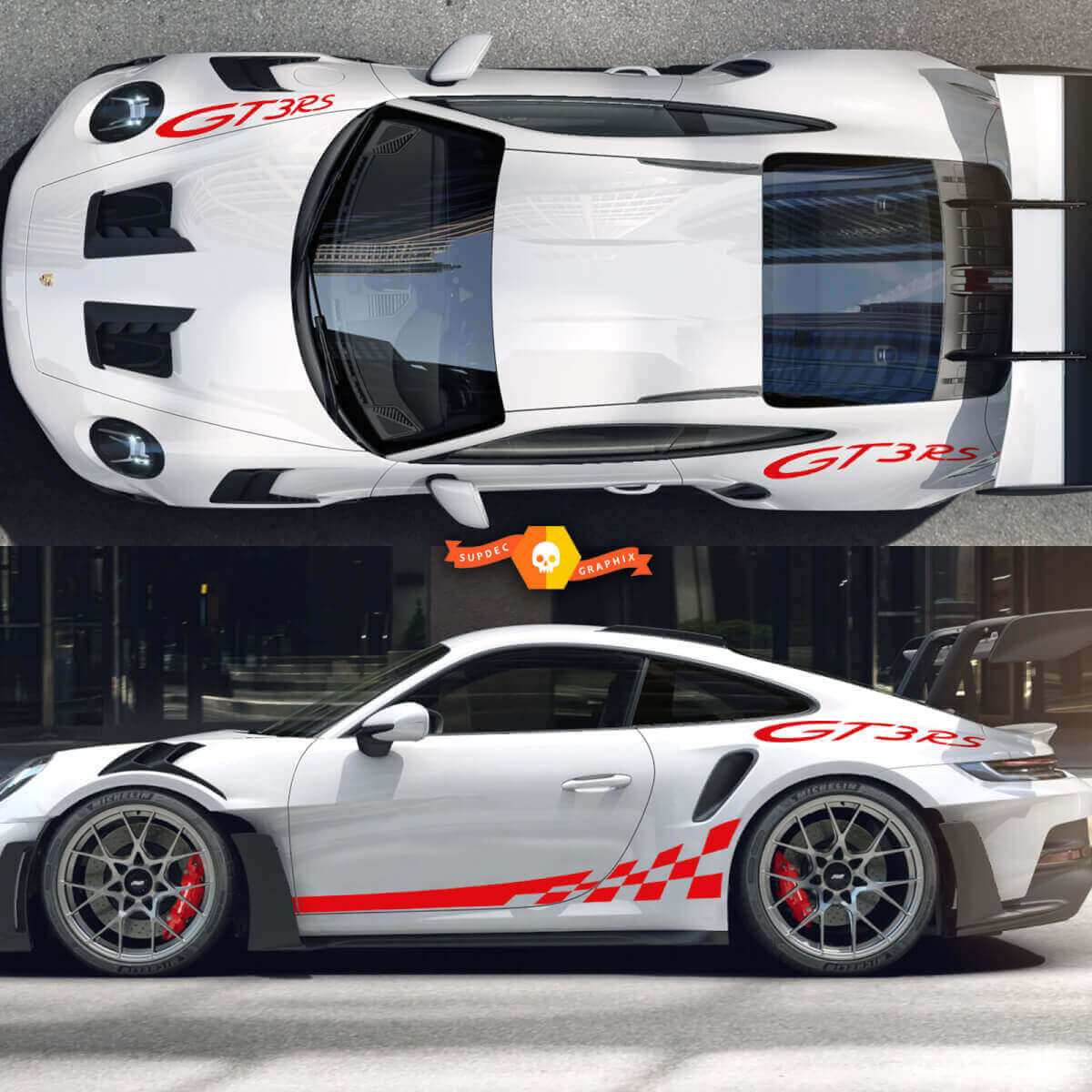GT3 RS & dambord-zijstrepen Vinyl Decal Kit Voor Porsche 911