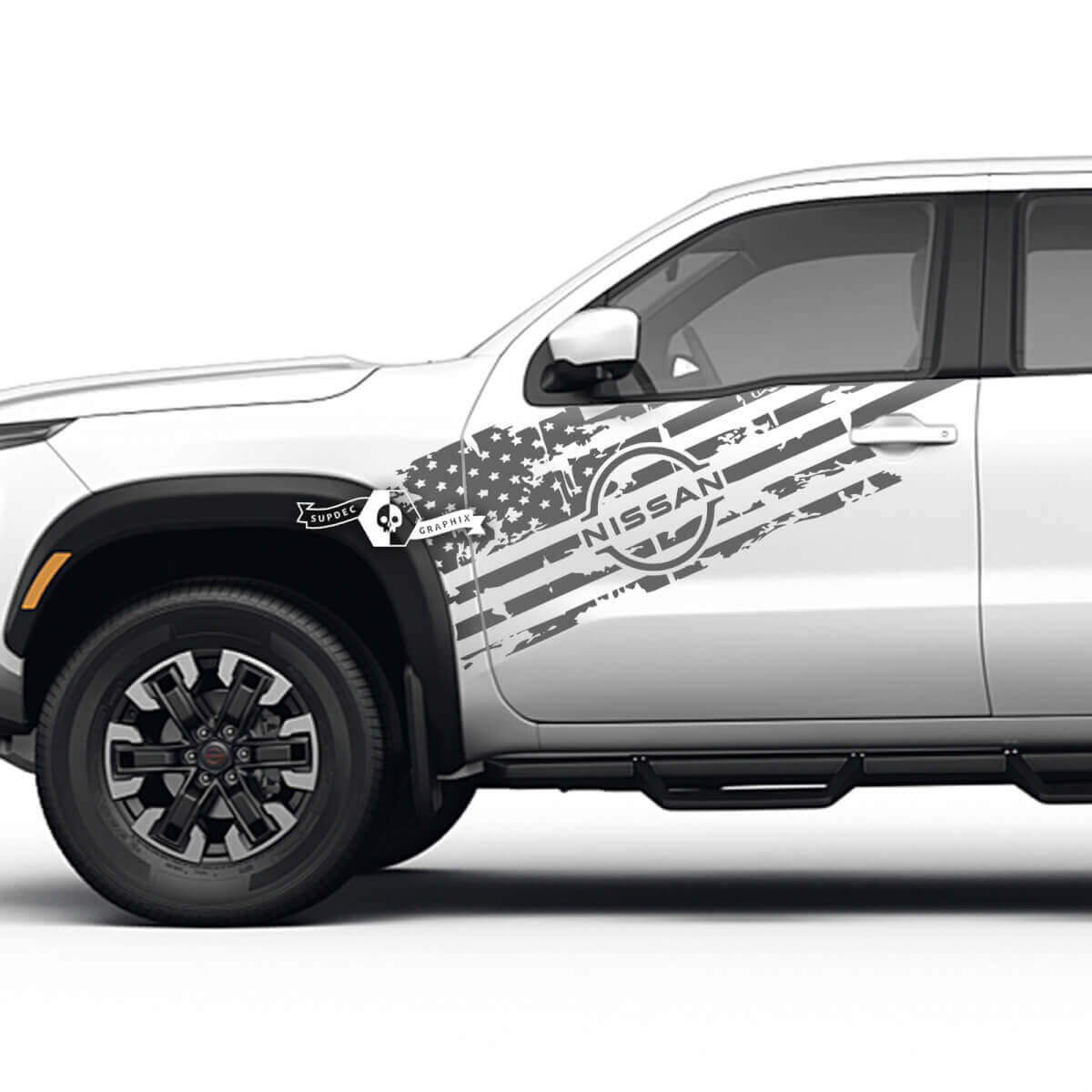 Door schade USA-vlag vinyl decalset voor Nissan Frontier