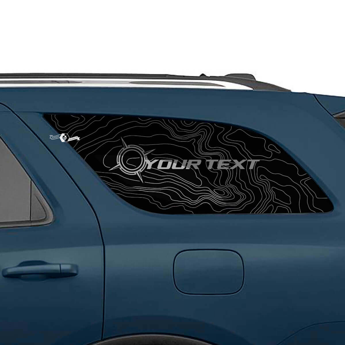 Topografische kaart en merk vinylstickers voor achterzijruit set voor Dodge Durango
