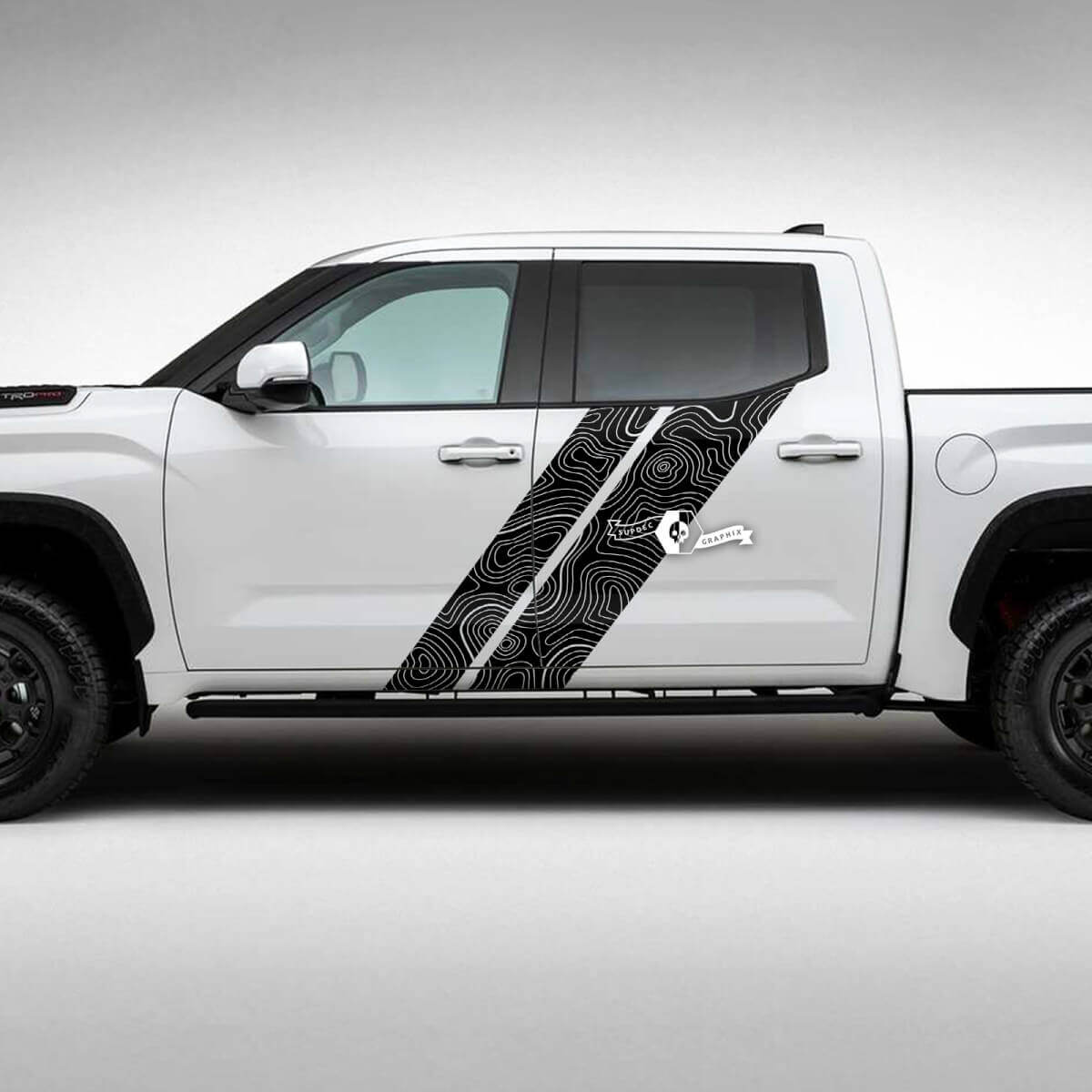 Topografische Kaart Dubbele Zijstrepen Vinyl Decal Kit voor Toyota Tundra