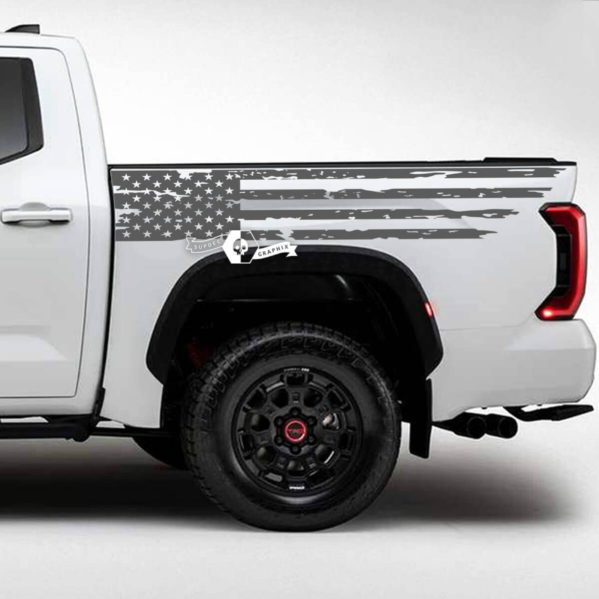 Paar Toyota Tundra Bed Side Achterspatbord USA Vlag Vernietigd Grange Stripes Vinyl Stickers Sticker
