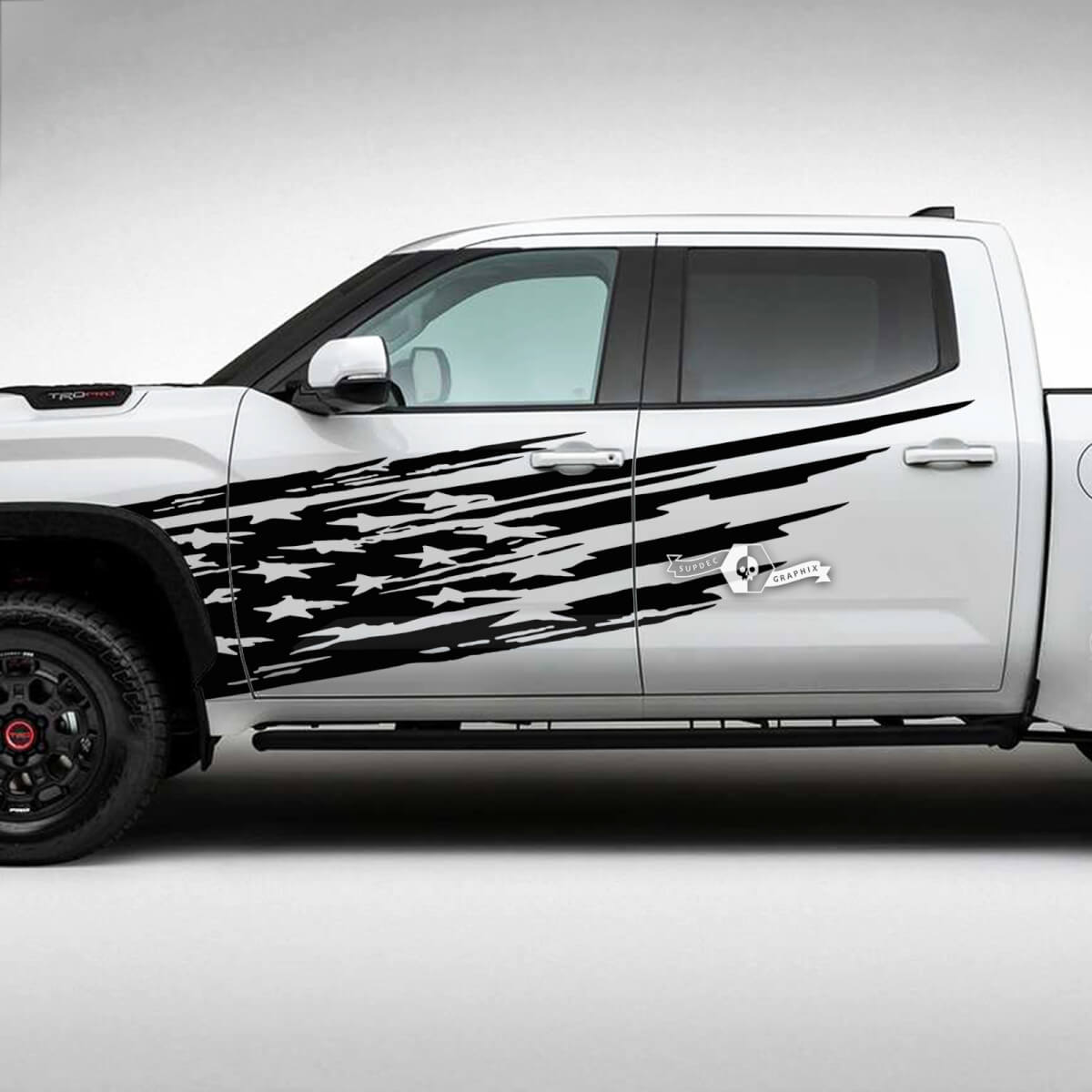 Paar Toyota Tundra voorspatbord USA vlag vernietigd Grange strepen vinyl stickers sticker

