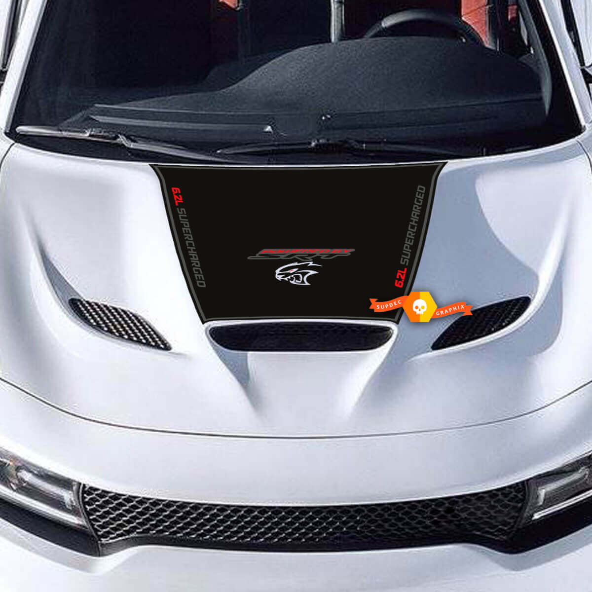 Kap sticker voor oplader 6.2L SUPERCHARGED 6.2L HEMI SRT HELLCAT HEMI vinyl sticker sticker 3 kleuren
