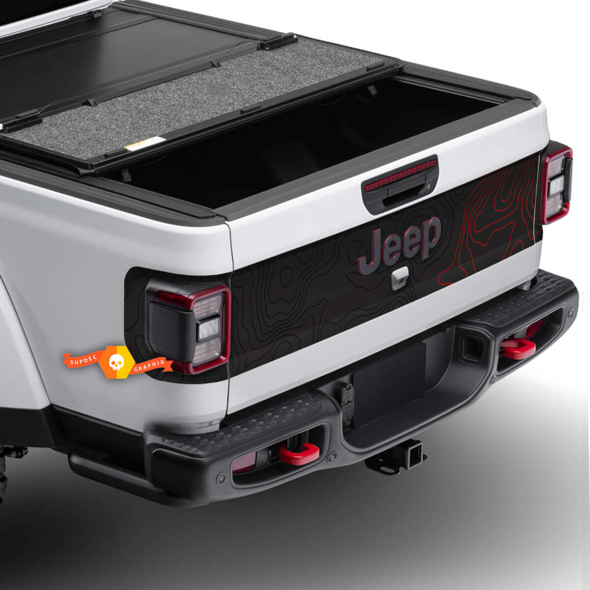 Jeep Gladiator deur kofferbak achterklep topografische kaart stickers stickers vinyl graphics 3 kleuren
