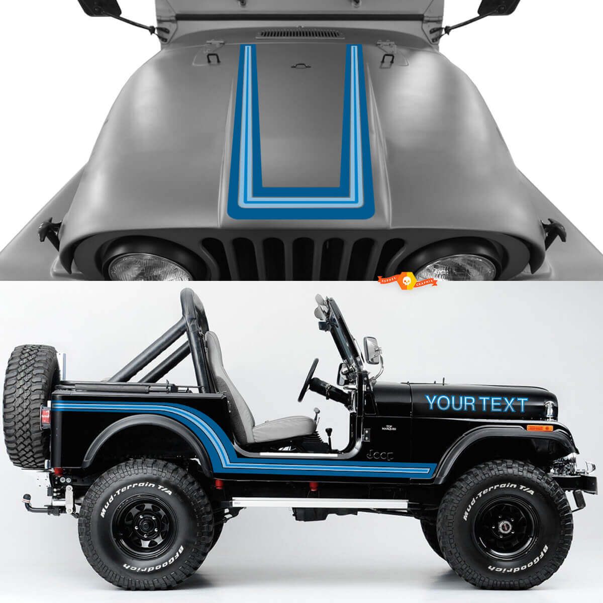 Vintage Gebogen Strepen Motorkap Zijde voor Jeep Renegade CJ7