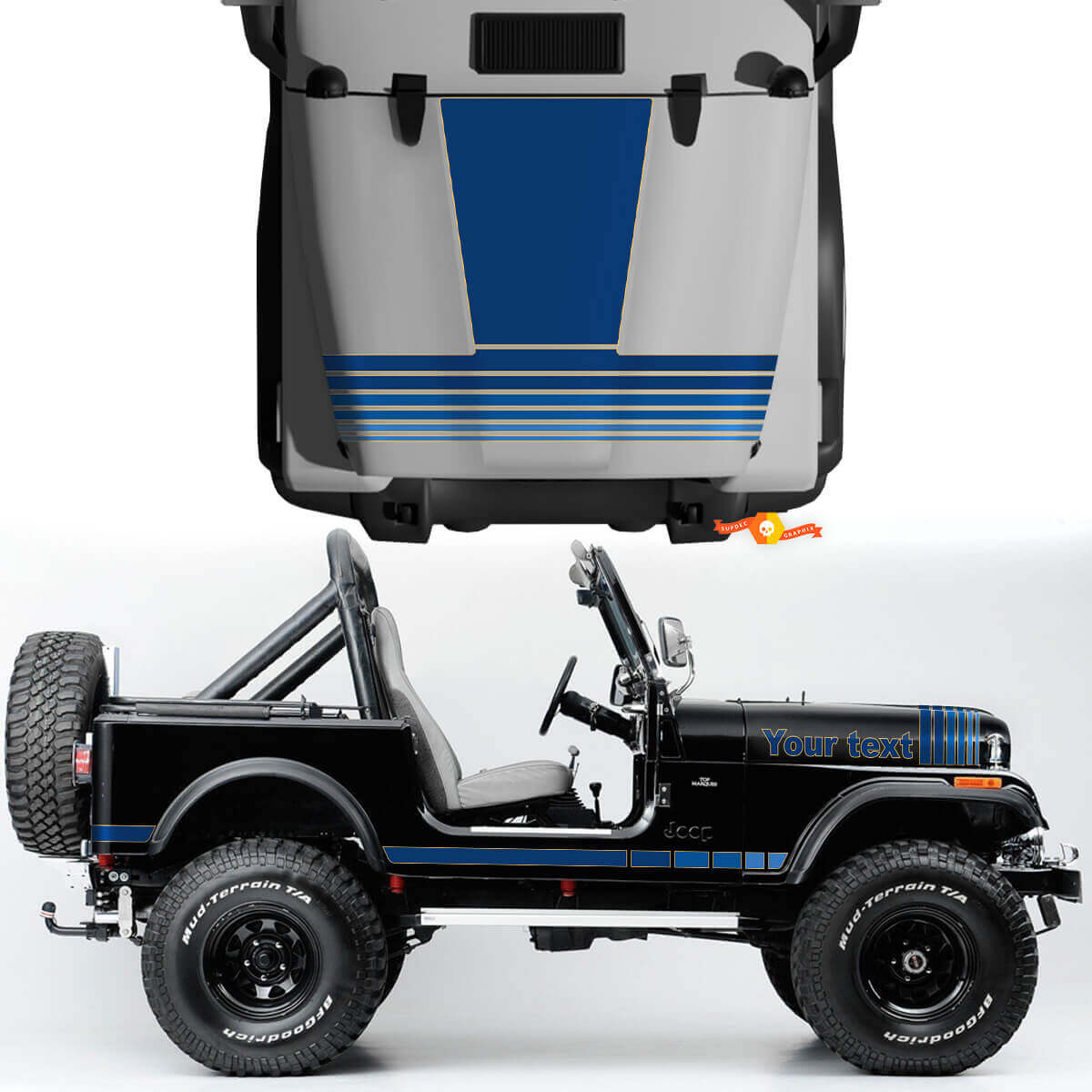 Vintage brede strepen motorkap zij vinyl stickers decals set 2 voor Jeep Renegade CJ7