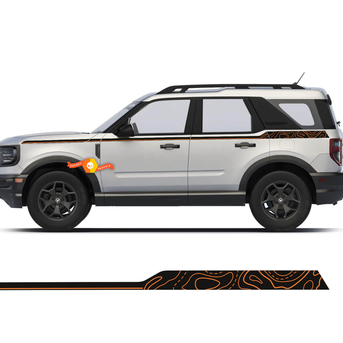 Ford Bronco Sport eerste editie topografische lijnen zijkanten naar boven strepen stickers stickers 2 kleuren

