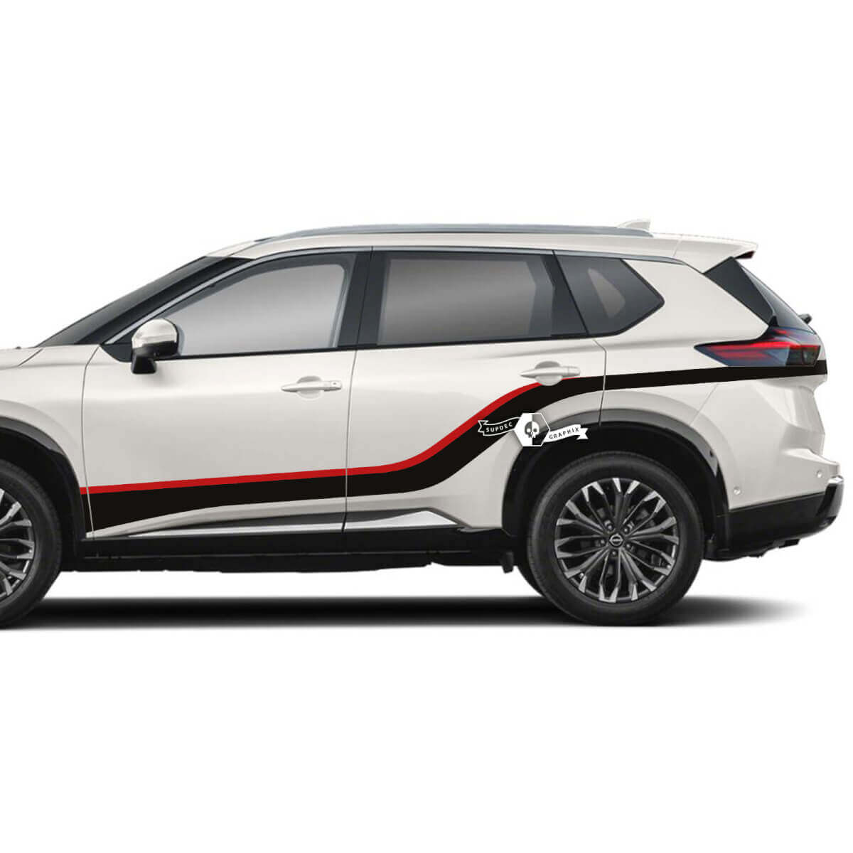 Dubbele gebogen zijstrepen vinyl sticker kit voor Nissan Rogue