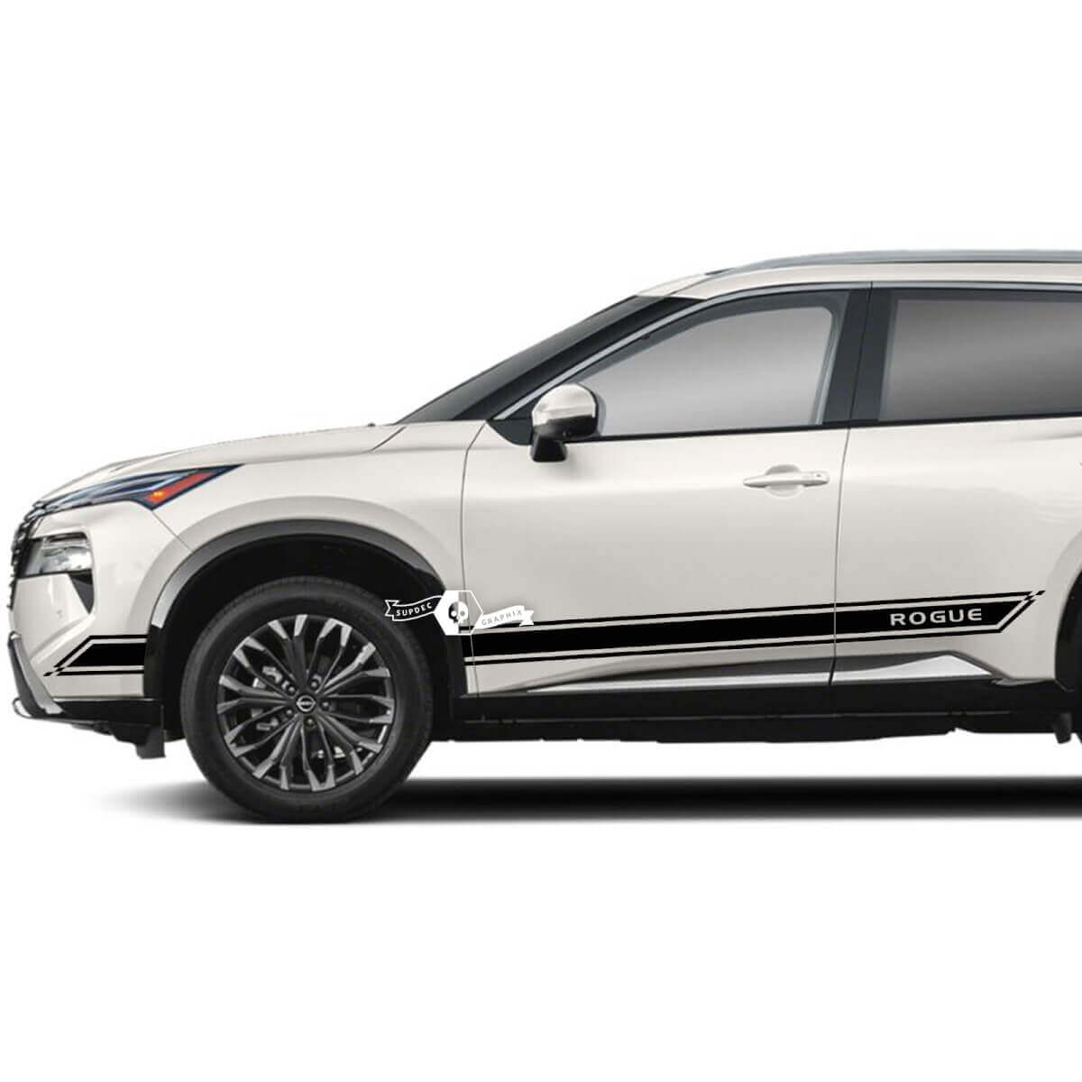 Paar Nissan Rogue zijdeur rocker paneel strepen sticker sticker vinyl afbeelding
