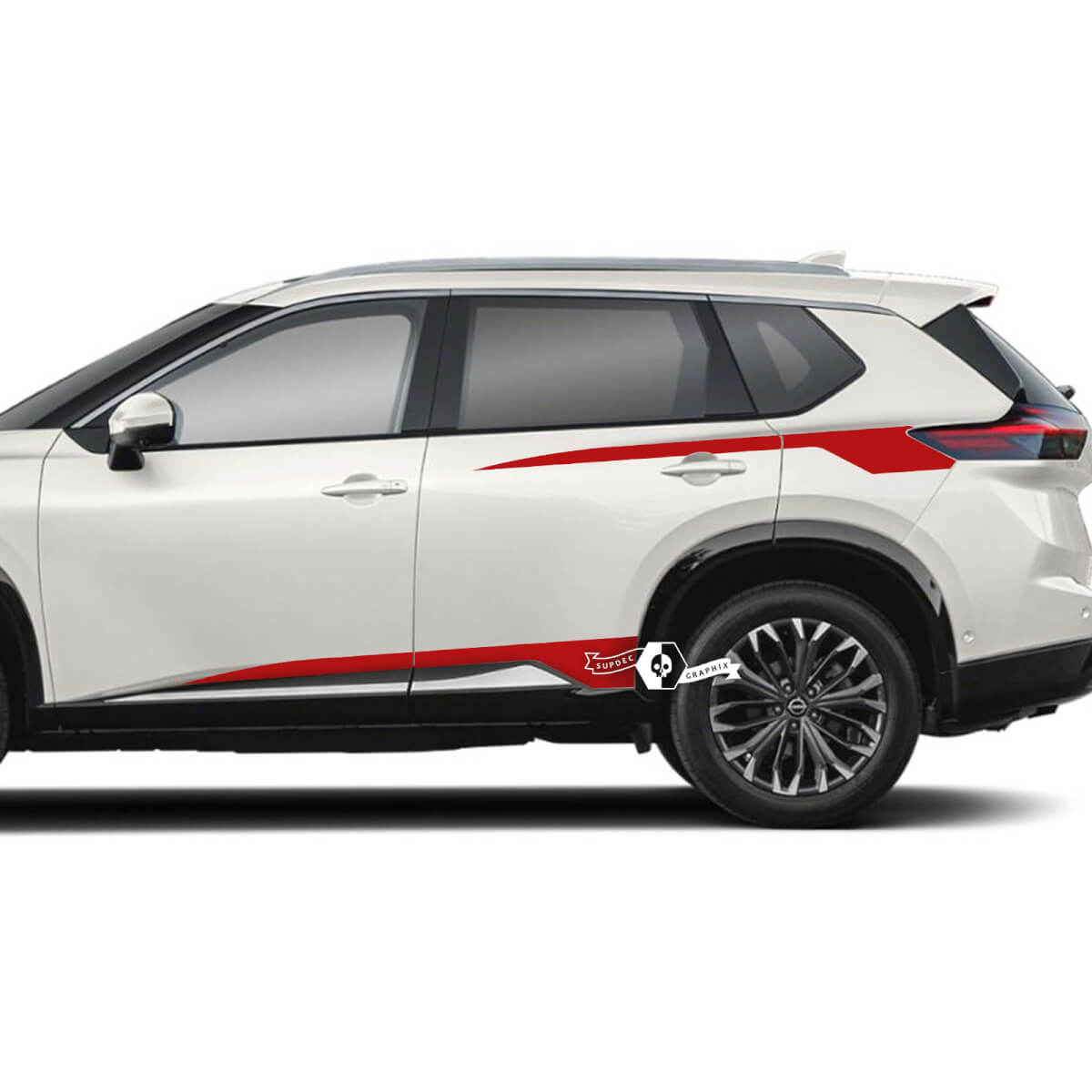 Paar Nissan Rogue zijdeuren achterspatbord rocker paneel strepen sticker sticker vinyl afbeelding
