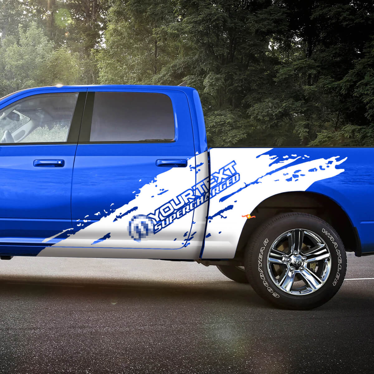 Supercharged Mopar-stijl zij vinylstickerset voor Dodge Ram 1500